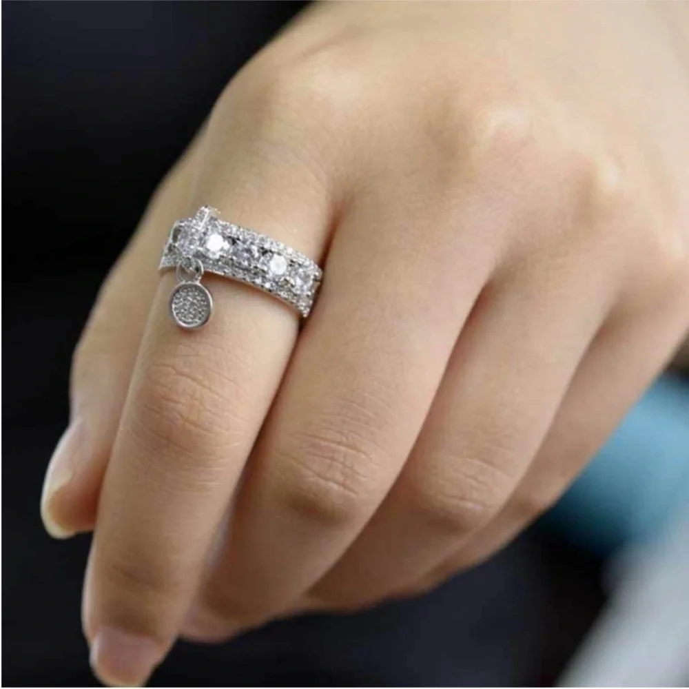 NEW Luxury 925 Silver Beautiful Diamond Round  Cut Ring